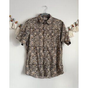 Faherty Short Sleeve Breeze Button Up Brown Desert Floral Camp Shirt Lyocell M